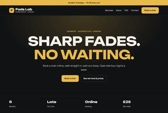 Website template for barbers & hair salons