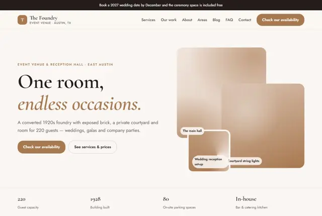 Website template for event venues & reception halls