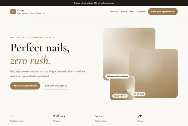 Design 3 for a nail salon website