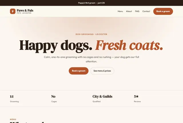 Design 2 for a dog grooming salon website