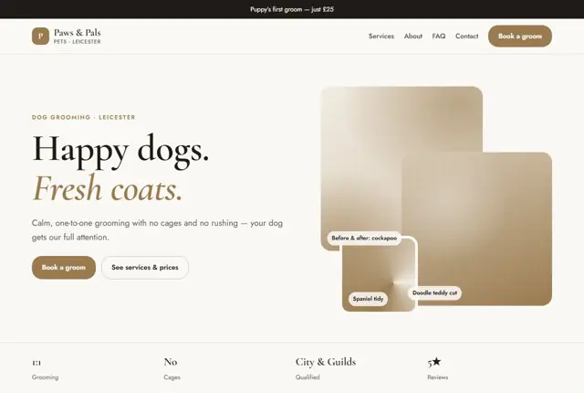 Design 3 for a dog grooming salon website