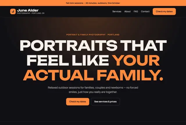 Design 2 for a portrait photographer website