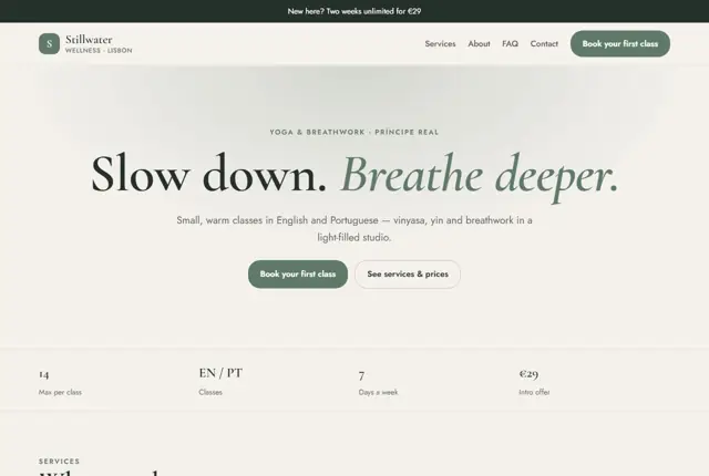 Website template for yoga & wellness studios