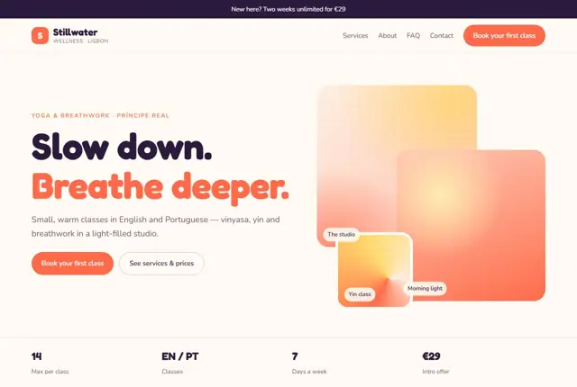 Design 2 for a yoga studio website